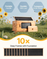 Caja de Colmena para Abejas de 10 Marcos, Resistente y Duradera, Diseño Espacioso Superior, Recubierta de Cera de Abejas, Aumenta el Rendimiento de Miel, Kit de Apicultura