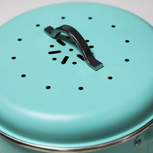 Round Shape Steel Compost <strong>Bin</strong> Indoor <strong>White</strong> Metal Green Lid <strong>Kitchen</strong> Compost <strong>Bin</strong> With Charcoal Filter &amp; Steel Handle - Product Image 3