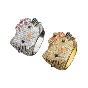 BES Fashion Women's Hip Hop <b>Cat</b> <b>Ring</b> Brass Rhodium & Gold Plated Iced Zircon Engagement Gift Jewelry for Parties - Product Image 2