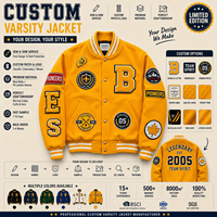 Blouson universitaire jaune en laine avec logo personnalisé pour homme, style Letterman, broderie de patchs en chenille, streetwear, patchwork, OEM