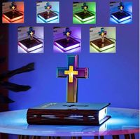 Lámpara de Cruz bíblica levitante, luz de noche de Jesús flotante, adorno de Cruz de levitación magnética colorida, luz brillante, decoración de escritorio