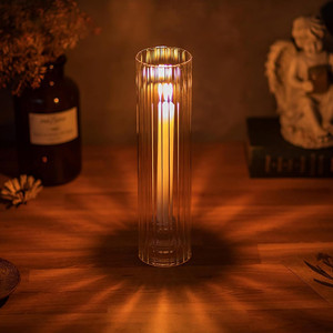 High-End tempat lilin keamanan Hotel tahan angin kaca pola vertikal braket dekoratif tempat lilin transparan lentera - Product Image 2