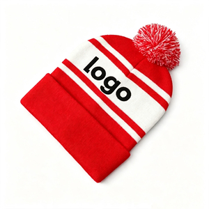 <span class=keywords><strong>Bonnet</strong></span> tricoté rayé personnalisé avec broderie et <span class=keywords><strong>pompon</strong></span>, <span class=keywords><strong>bonnet</strong></span> d'hiver chaud à revers avec <span class=keywords><strong>pompon</strong></span> pour hommes et femmes, fournisseur de chapeaux - Product Image 3