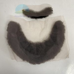 Nouvelle arrivée : Moustache et barbe en cheveux humains Remy indiens naturels noirs, bouclés <span class=keywords><strong>afro</strong></span> de 4 mm, entièrement noués à la main avec une ligne de cheveux faite à la main - Product Image 5