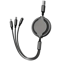 Câble de charge USB rétractable universel 3-en-1, blindage tressé, silicone, alliage d'aluminium, charge rapide 2A, iOS 12W, ordinateur, voiture