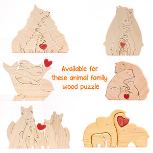 ของขวัญส่วนบุคคล Handcrafted ไม้แกะสลักหมีเลเซอร์ตัดปริศนาครอบครัวหมีไม้ - Product Image 2