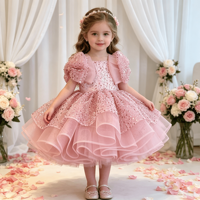 Robe mini en tulle à paillettes pour filles, avec épaules bouffantes, grand nœud et volants multicouches, idéale pour mariage, Noël, anniversaire, concours de beauté et spectacle