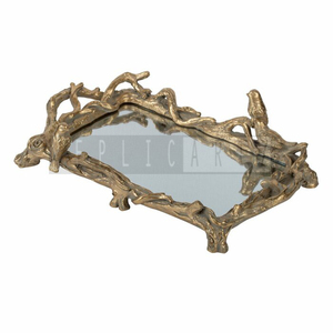 Maximus International Luxury Metal Bird Branch Serving Tray Decorative Snack Platter <b>Mirror</b> Base Art <b>Deco</b> MS-90 Elegant Decor - Product Image 2