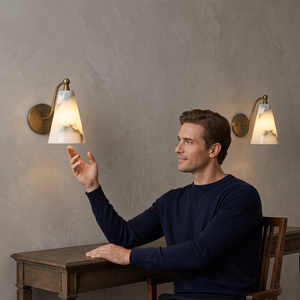 Modern Brass <b>Wall</b> Sconce With Marble Shade Indoor <b>Lighting</b> Fixture Study Room Decor <b>Remote</b> <b>Controlled</b> - Product Image 1