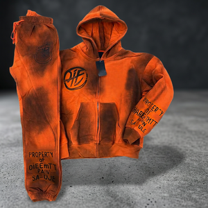 Ensemble sweat à capuche et pantalon de survêtement tie-dye orange pour homme, style streetwear, en coton French Terry, pour l'automne - Product Image 2