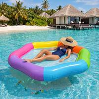 Fauteuil flottant gonflable hexagonal multicolore en maille pour piscine, chaise flottante à couleurs variées pour plage et fêtes aquatiques