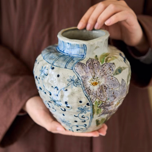 Azul y blanco color bajo vidriado de gama alta pintado a mano <span class=keywords><strong>Iris</strong></span> flor girasol Hortensia flor retro cerámica jarrón hecho a mano - Product Image 6