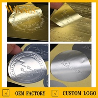 Autocollant d'emballage de luxe personnalisé pour bouteille de vin, cosmétique, parfum, étiquette en argent, or rose, logo en relief 3D, autocollant adhésif