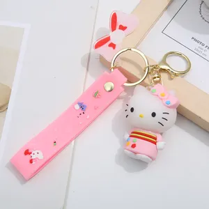 Keychain Cute Hello Kitty With Ring Custom 3d Keychain Silicone Plastic Rubber Pvc Keychain Bag Accessories Key Holder Key Ring Gift