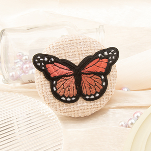 Espejo Compacto Redondo de Tela Tweed con Parche de Mariposa Bordado en 3D, Marco de Metal Plateado Cromado, Espejo de Maquillaje de Bolsillo HD de Doble Cara - Product Image 3
