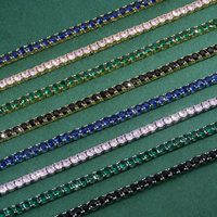 Collier tennis multicolore en zircon cubique plaqué or blanc 14 carats, zircon cubique rond de 3 mm, imitation diamant, pour femmes et hommes