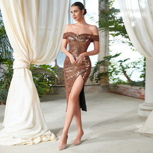 Vestido de Noche Elegante y Delgado con Abertura, Sexy, de Un Solo Hombro, con Lentejuelas, para Fiesta, Espectáculo, <span class=keywords><strong>2023</strong></span> - Product Image 1