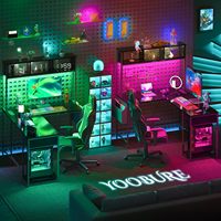 Bureau d'ordinateur en métal noir durable en forme de L avec éclairage LED, pour 2 personnes, idéal pour le travail à domicile, l'écriture, le jeu et le PC – Vente en gros usine