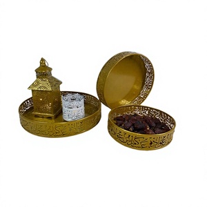 Bandeja para Dátiles de Diseño Redondo, de Metal de Primera Calidad, con Decoración Islámica, al Mejor Precio - Product Image 1