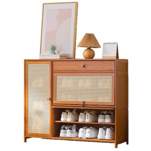 Bamboo and rattan woven <b>shoe</b> cabinet, dustproof, simple indoor <b>storage</b> for home use, with cabinet doors and <b>shoe</b> <b>rack</b>. - Product Image 5