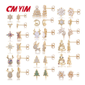 2022 venta al por mayor de moda pequeños pendientes de tuerca de diamantes de circón chapados en oro copo de nieve árbol arco joyería de moda para regalo de mujer - Product Image 1