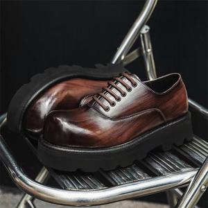 PU Leather Lace-Up Oxfords Men's Casual Dress Shoes <b>Big</b> Head <b>Toe</b> Thick Rubber Sole New Style Office Style Holiday Winter Spring - Product Image 3