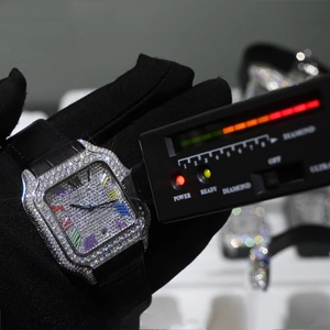Montre automatique de luxe en cuir carrée style Hip Hop, entièrement sertie de moissanite VVS, montre mécanique de luxe, passe le test du diamant - Product Image 2