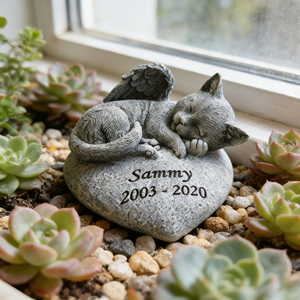 Marcador Conmemorativo de Resina Personalizable para Gatos - Nombre/Fecha Grabable, Diseño de Alas de Ángel, Ideal para Tributo de Mascotas en el Jardín - Product Image 4