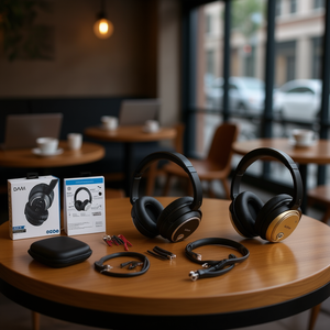 Cuffie con cancellazione del rumore DAM J2, cablate, nere e oro, audio stereo, con custodia e accessori - Product Image 2