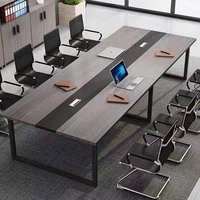 Mesa de Conferencia Moderna de Madera Maciza con Patas de Acero Inoxidable, Escritorio de Oficina Duradero y Eficiente para Salas de Reuniones