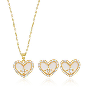 Heart Shaped Seashell Pendant Necklace With Zircon Inlay <b>Copper</b> Alloy Gift Jewelry Set - Product Image 3