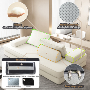 Multifunctional Reclining <b>Convertible</b> Sofa <b>Bed</b> 2 Removable Backrests Eco-Friendly Upholstered Deep Seat for Living Hotel Bedroom - Product Image 4