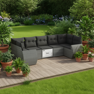 Ensemble de canapés de jardin en rotin gris, meubles d'extérieur sectionnels, design contemporain, coussins en mousse haute densité, rotin PE résistant aux UV - Product Image 2