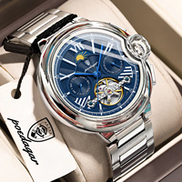 Montre homme POEDAGAR Top Fashion, tourbillon, date, semaine, acier inoxydable, étanche, automatique, mécanique.