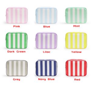 Women's Large Portable Lightweight Foldable Reusable Eco-Friendly Nylon Fashion Makeup Bag Organizer Green Striped Pattern - Product Image 1