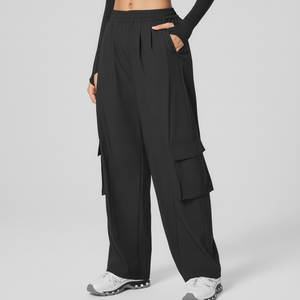 Pantaloni <span class=keywords><strong>Cargo</strong></span> <span class=keywords><strong>Larghi</strong></span> da <span class=keywords><strong>Donna</strong></span> all'Ingrosso, Stile Baggy con Multi-tasche in Poliestere, Taglie Forti, Sportivi, Tinta Unita D168 - Product Image 1