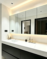 Meuble-lavabo flottant XINGRUO moderne et minimaliste noir mat avec espace intégré pour machine à laver, pour salle de bain principale