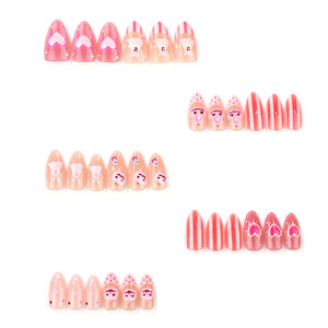 Ongles à presser en ABS rose fantôme tendance pour Halloween, couvrance totale, avec colle, motifs mignons cœur, citrouille, carreaux, style français, vente en gros - Product Image 3