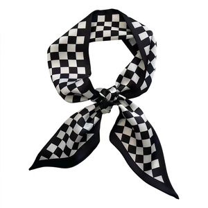 Foulard-bandeau pour femme en polyester noir, style coréen vintage printemps, fin et long, en satin, avec motifs ruban, écossais et floraux, accessoire de tête de niche - Product Image 5