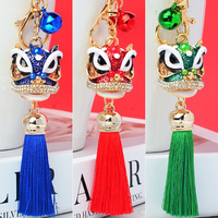 Porte-clés tête de lion style chinois avec clochette et pompon, sonore, accessoires de sac tendance et charmants, vente en gros