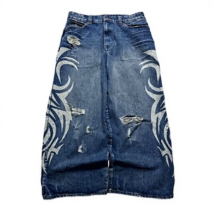 Jean large noir en denim délavé, coupe basse et ample, style streetwear gothique, respirant, écologique, vintage, léger, pour homme, hiver - Product Image 4