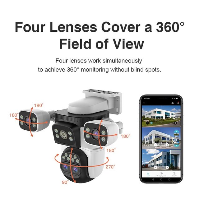 10x Zoom 8MP CAM WiFi 3 Lens Motion Detection Automatically Tracks PTZ Night Vision Bidirectional Audio Network Security Camera