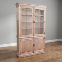 Gabinetes de Cocina Antiguos de Madera Maciza con Puertas de Vidrio, Diseño Rústico, Multiusos para Comedor, Sala de Estar, Almacén, Escuela, Taller