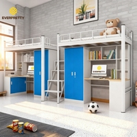 Lit superposé en métal pour étudiants avec bureau, tiroir, armoire, bibliothèque et échelle – Mobilier scolaire personnalisé pour petit appartement ou dortoir