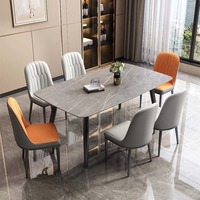 Ensemble Table à Manger Moderne et Élégante en Marbre, Pierre, Métal, de Luxe pour Restaurant, Cuisine, Hôtel, Mobilier Décoratif Abordable