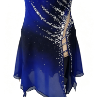 Robe de patinage artistique bleu roi et noir dégradé, ornée de strass faits à la main, dos croisé, pour adultes et enfants