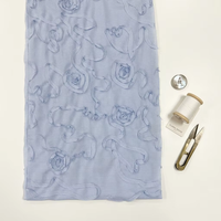 Ruban brodé à rayures bleues et blanches, tissu doux 100% coton, ruban à fleurs 3D, textile pour femmes et filles, chemisier, robe