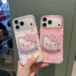 Cartoon KT cat bow holder Mobile Phone case for iPhone 17 Air 16 15 Pro Max Transparent Bracket Cute Printing Stand back Cover - Product Image 1