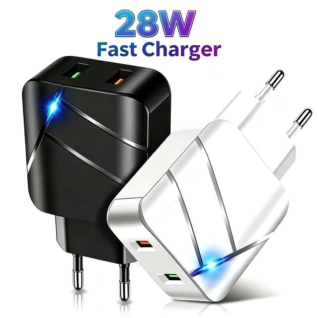 Phone Charger Fast 28W QC3.0 Dual USB Wall Adapter Travel Charging Block with LED Indicator for Mobile Phones EU US Plug