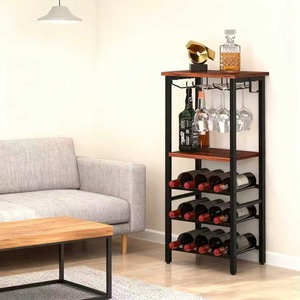 Porte-bouteilles à vin sur pied, 5 niveaux, style industriel, en fer, avec porte-verres, pour la maison, le bar ou les fêtes - Product Image 4